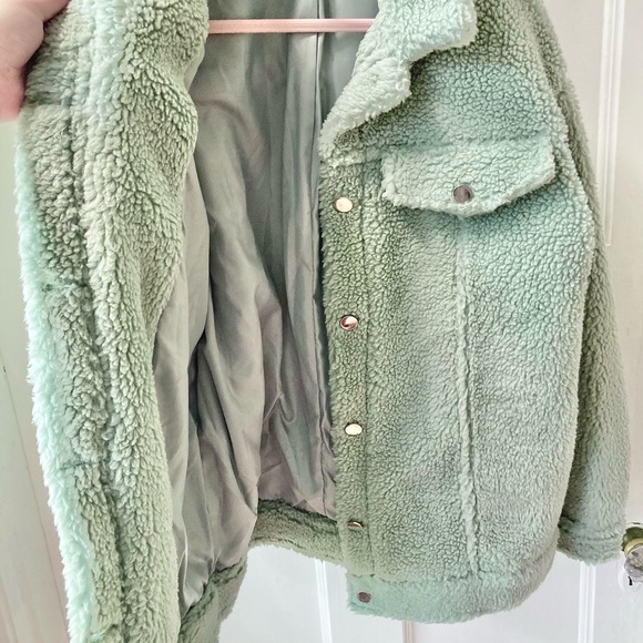 New Without Tags Mint Green Blue Pastel Teddy Jacket Coat - Picture 5 of 6